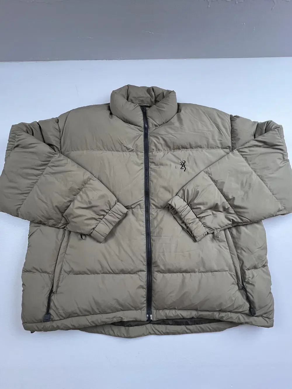 Browning Jacket Mens 2XL Beige Down Puffer Full Zip Outdoor Hunting Winter
